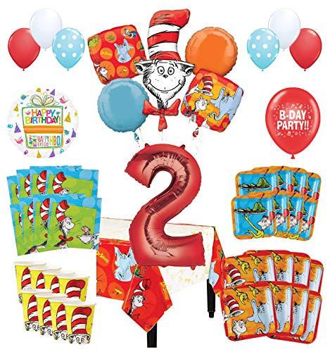 Mayflower Products Dr Seuss 2nd Birthday Party Supplies 16 Guest Decoration Kit and Balloon Bouquet