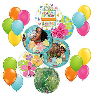Disney Moana Tropical ORBZ Balloon 21 pc Bouquet Decoration Kit and See-Thru Birthday Present Balloon