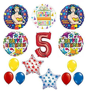 Wonder Woman 14 pc Superhero 5th Birthday Party Supplies and Balloon Decorations