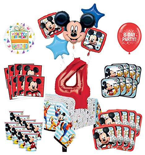 Mayflower Products Mickey Mouse and Friends 4th Birthday Party Supplies 8 Guest Decoration Kit and Balloon Bouquet