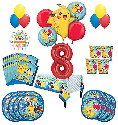 Pokemon 8th Birthday Party Supplies and 16 Guest 95pc Balloon Decoration Kit