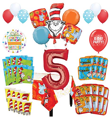 Mayflower Products Dr Seuss 5th Birthday Party Supplies 16 Guest Decoration Kit and Balloon Bouquet