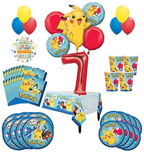 Pokemon 7th Birthday Party Supplies and 8 Guest 54pc Balloon Decoration Kit