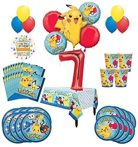 Pokemon 7th Birthday Party Supplies and 16 Guest 95pc Balloon Decoration Kit