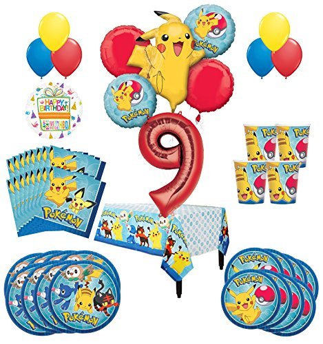 Pokemon 9th Birthday Party Supplies and 8 Guest 54pc Balloon Decoration Kit