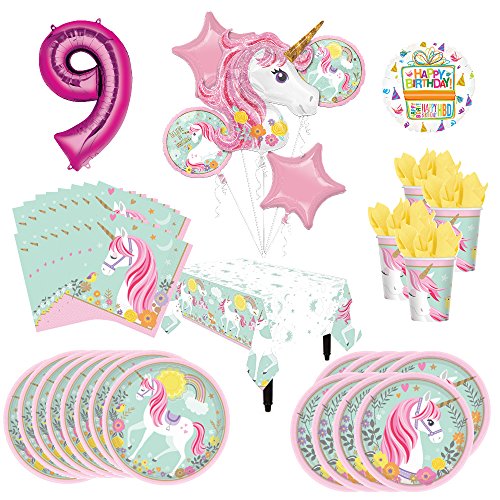 Mayflower Products Magical Unicorn Party Supplies 8 Guests 9th Birthday Balloon Bouquet Decorations
