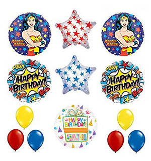Wonder Woman 13 pc Superhero Birthday Party Supplies and Balloon Decorations