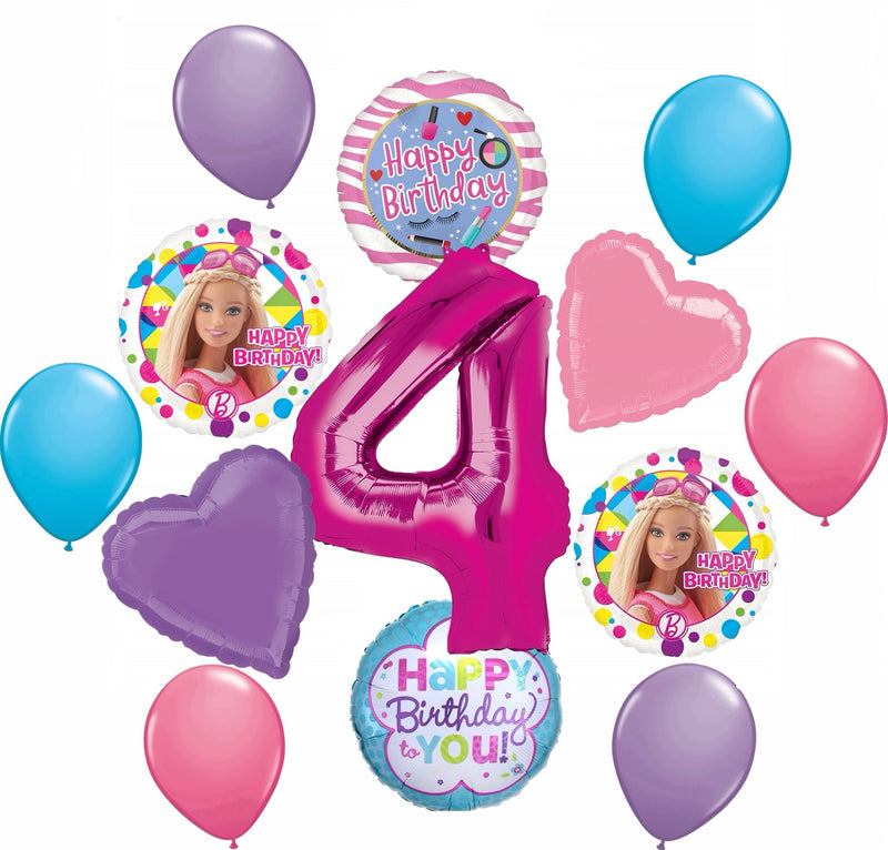 Barbie 4th Birthday Party Supplies and Balloon Bouquet Decorations