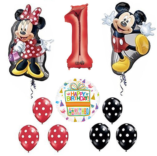 Mickey and Minnie Mouse Full Body 1st Birthday Supershape Balloon Set