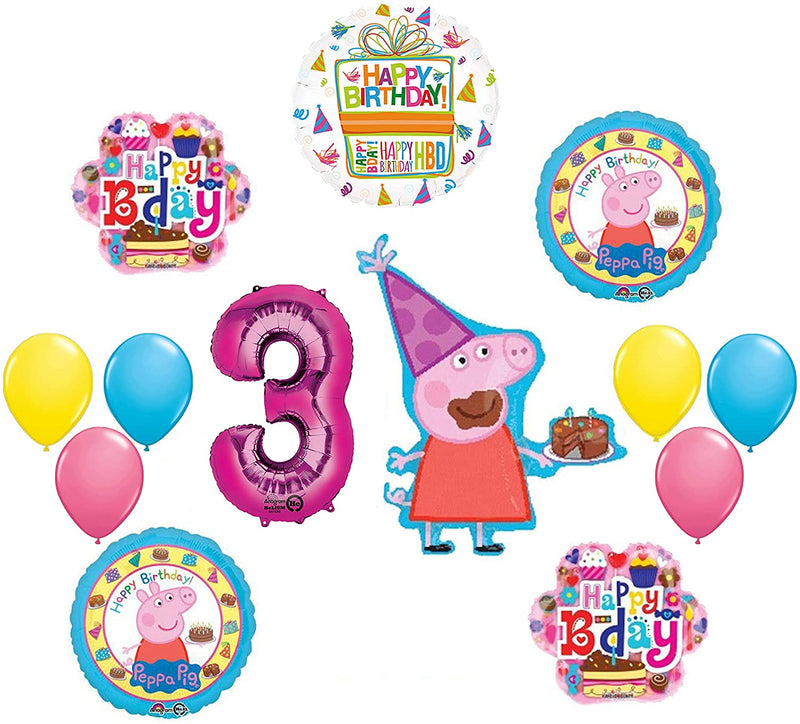Peppa Pig Pink 3rd Birthday Party Balloon supplies and decorations kit
